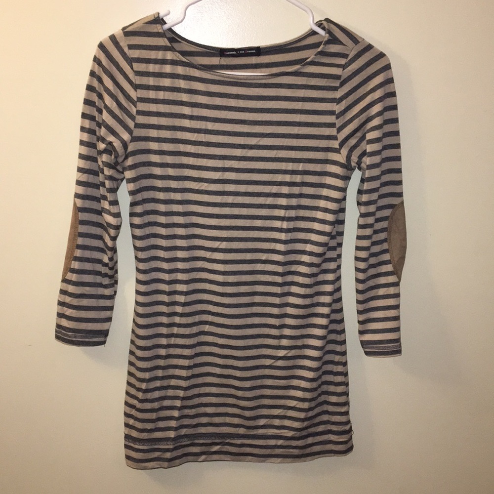Soft stripped tunic with suede elbow patches
